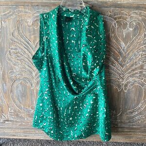 Green sleeveless patterned Ann Taylor blouse